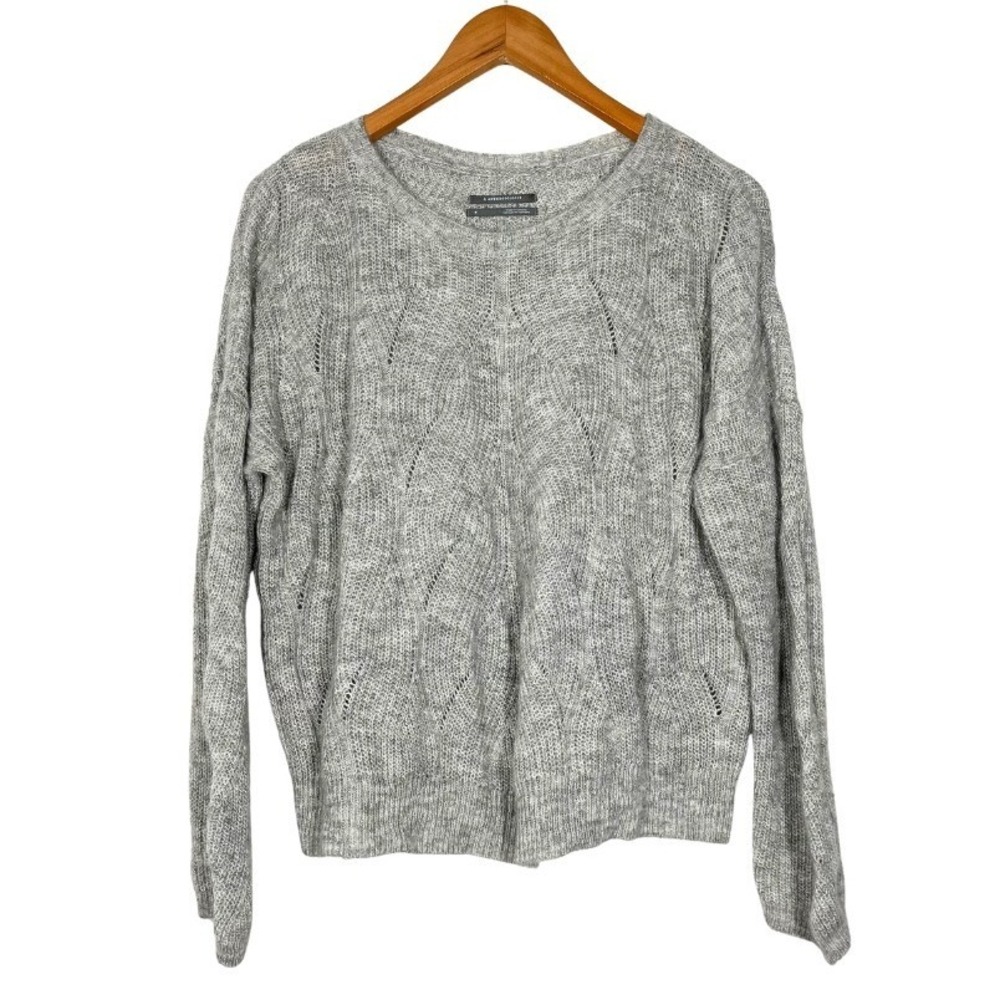 Anthropologie Grey Pointelle Knit Wool Blend Chevron Sweater Womens Medium